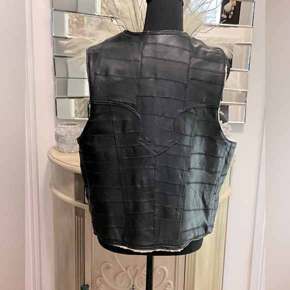 NEW Men BLACK Vest Patchwork 100% leather handmade with Sherpa Size M - Picture 2 of 4